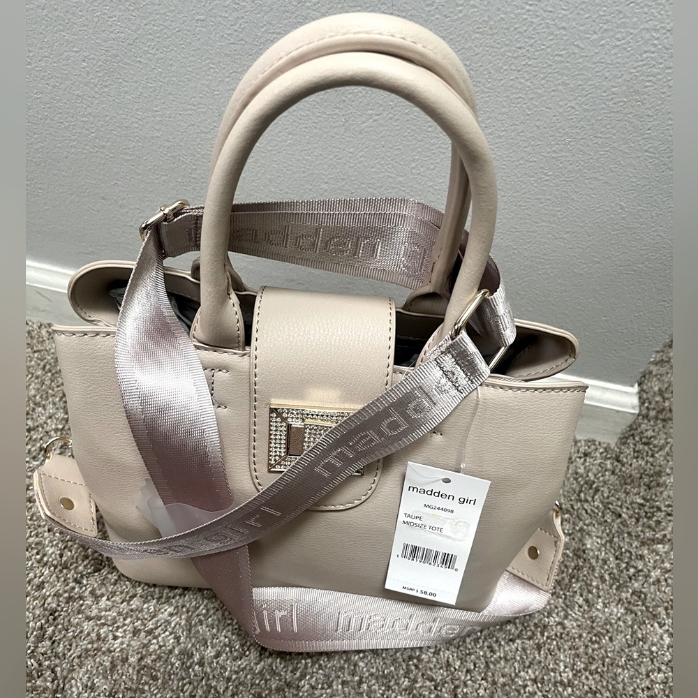 Madden Girl Cream Mini Bag with Structured Design and Double Handles
